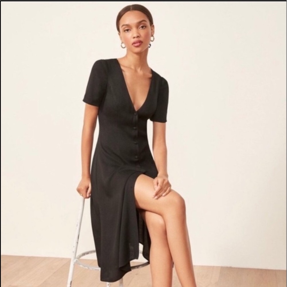 NEW REFORMATION Locklin Black dress size 2 Classic Dress - Picture 2 of 10